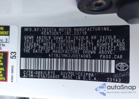 2018 Toyota Camry Xse V6 from USA, damaged, VIN 4T1BZ1HK3JU014085